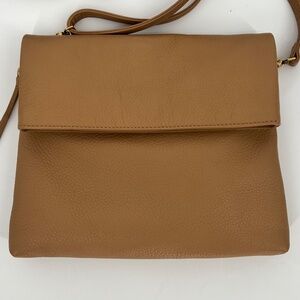 HOBO International Pebbled Leather Draft Crossbody Bag Brown Foldover